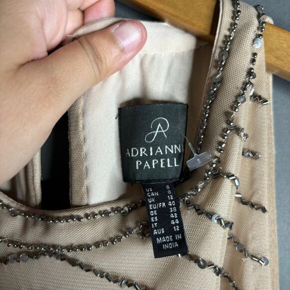 Adrianna Papell Beaded Halter Neck Blouson Maxi Dress Nude Size 8 - Picture 7 of 7